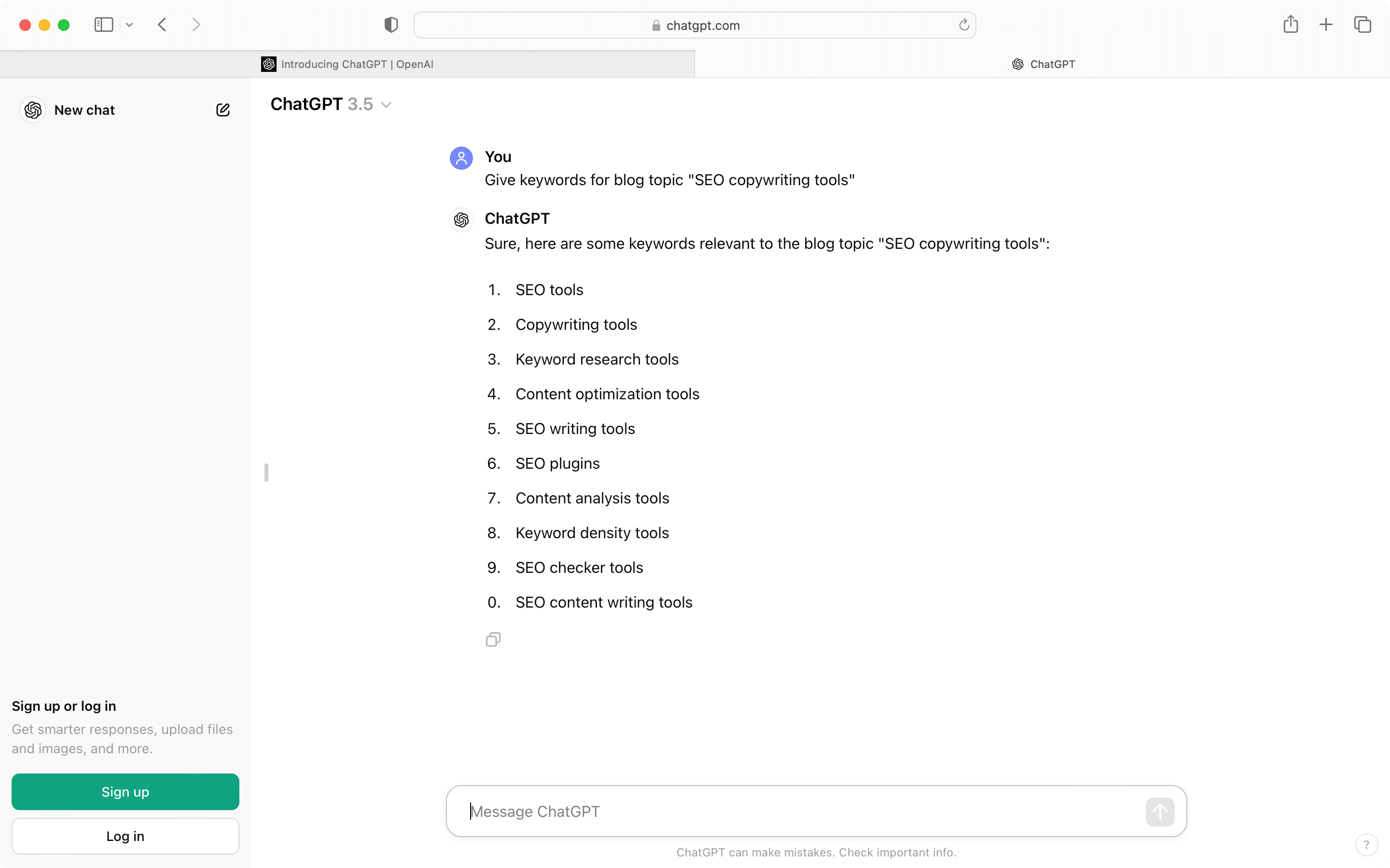 Using ChatGPT as one of the SEO copywriting keyword tools.