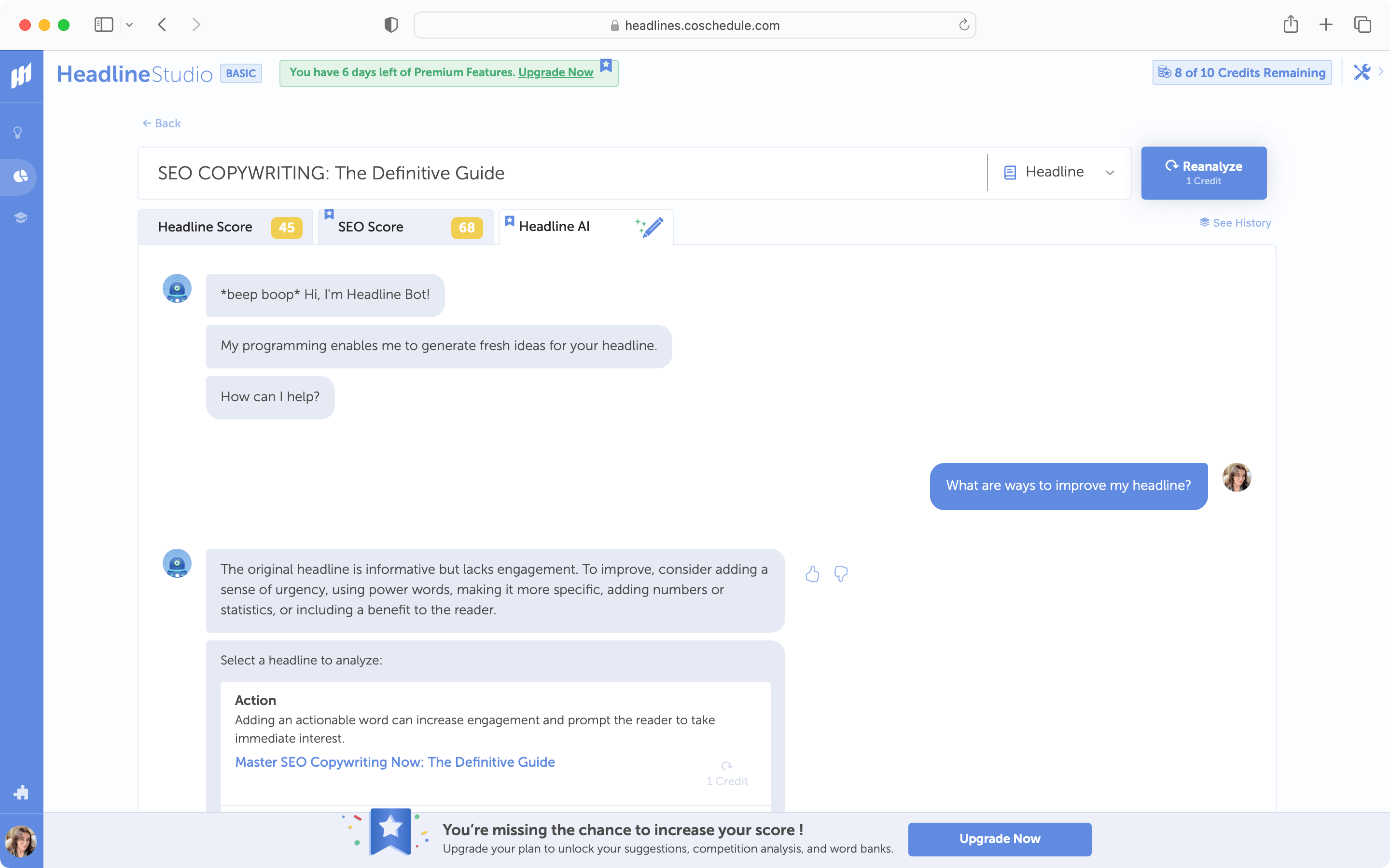 CoSchedule headline analyzer, an SEO copywriting tool.