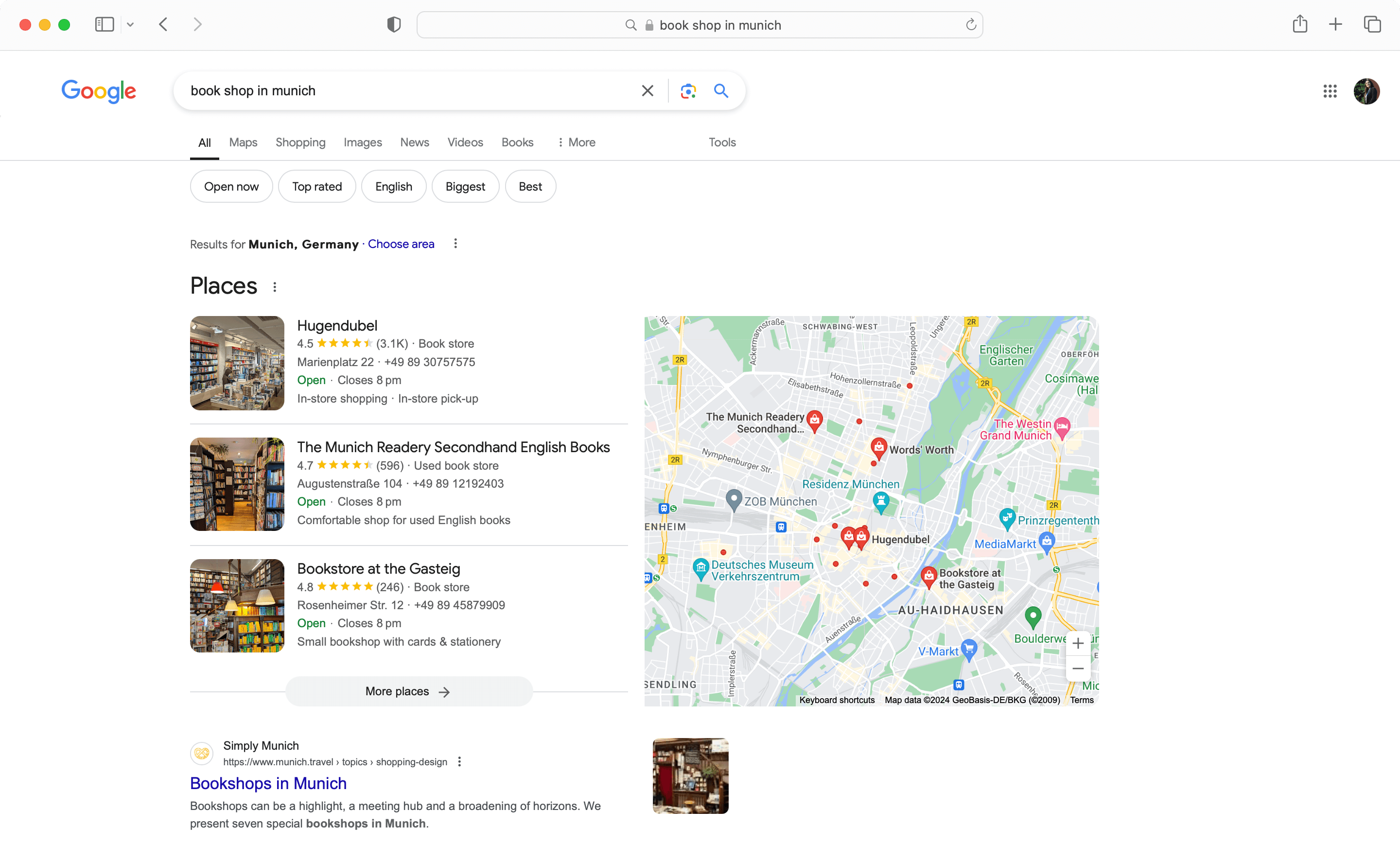Book stores in Munich doing local SEO are leveraging the SEO advantages by ranking on top.