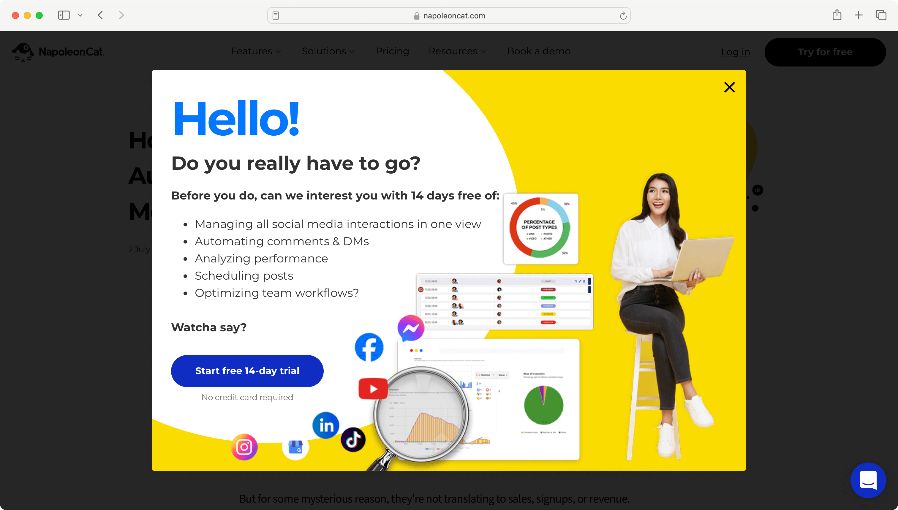 Pop-up on the website of NapoleonCat.