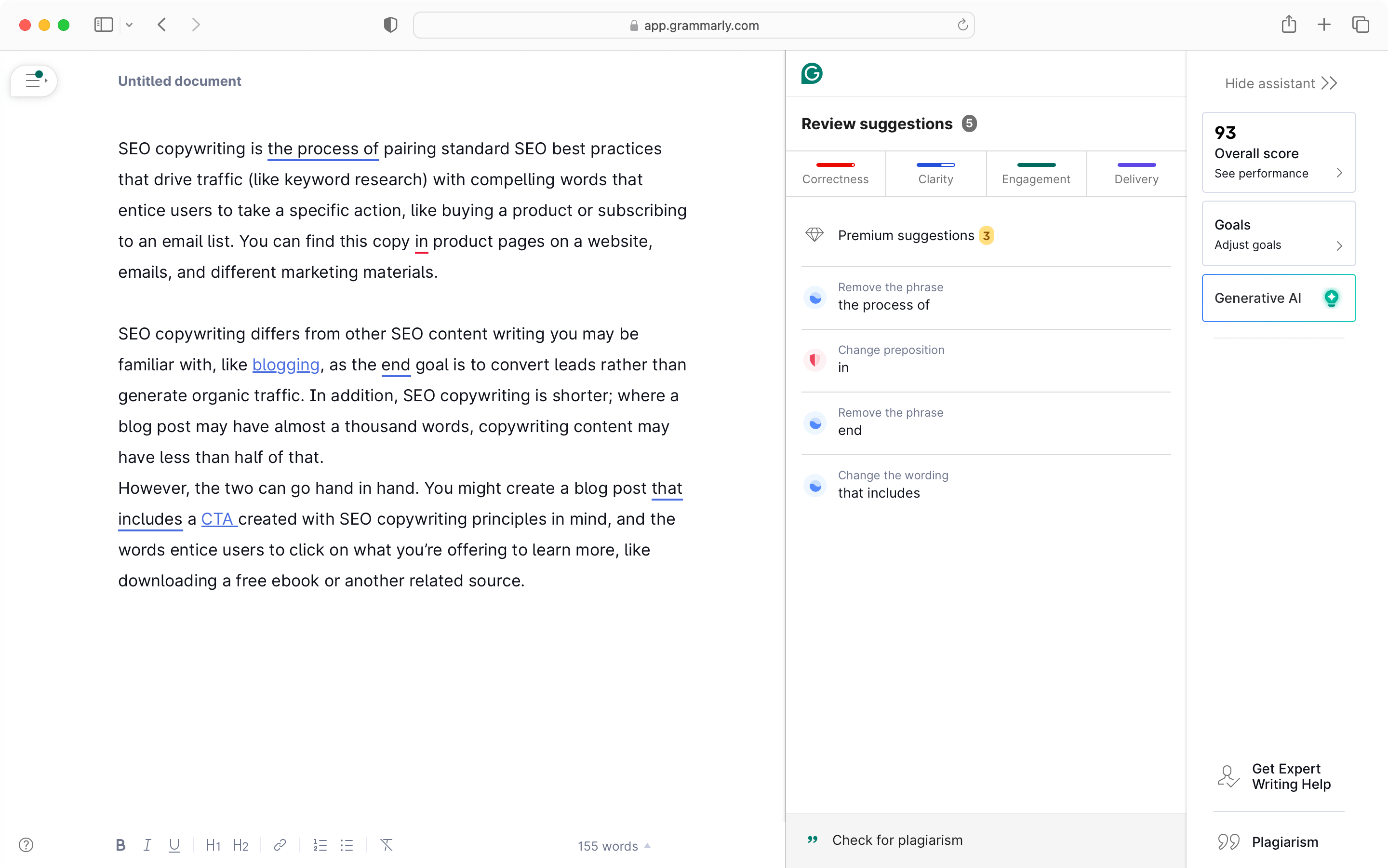 SEO copywriting software Grammarly.
