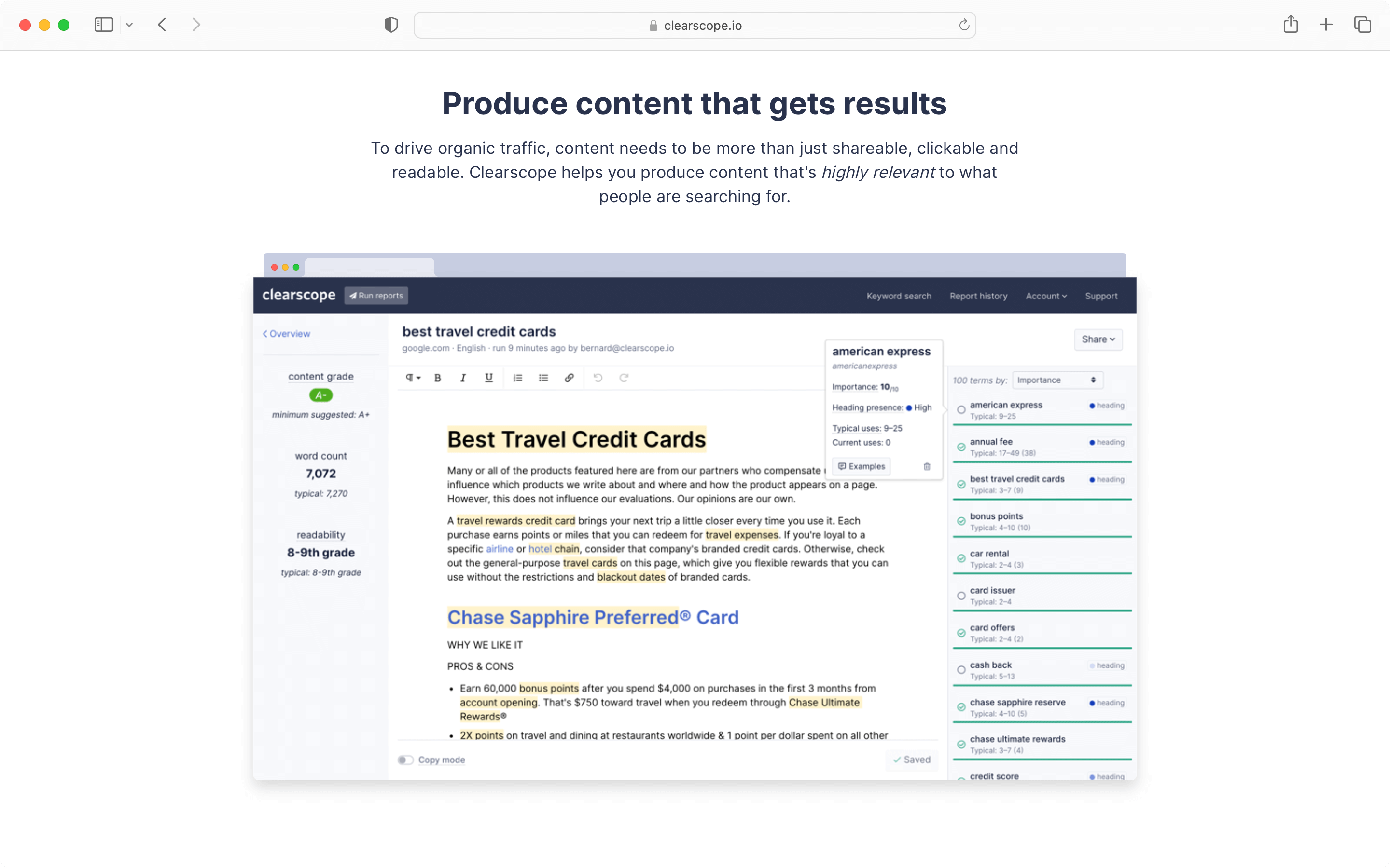 SEO copywriting tool Clearscope.
