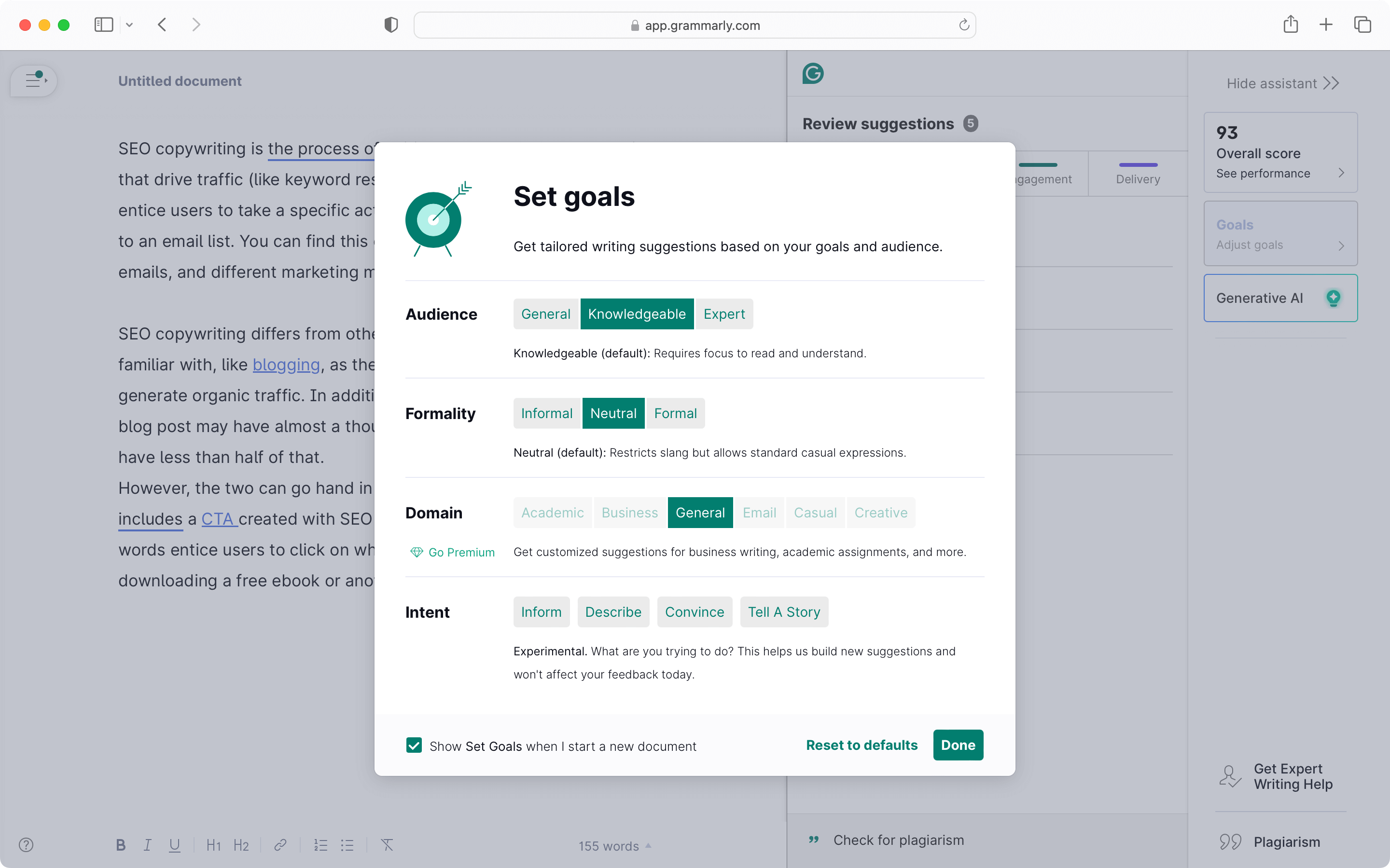 SEO copywriting tool Grammarly.