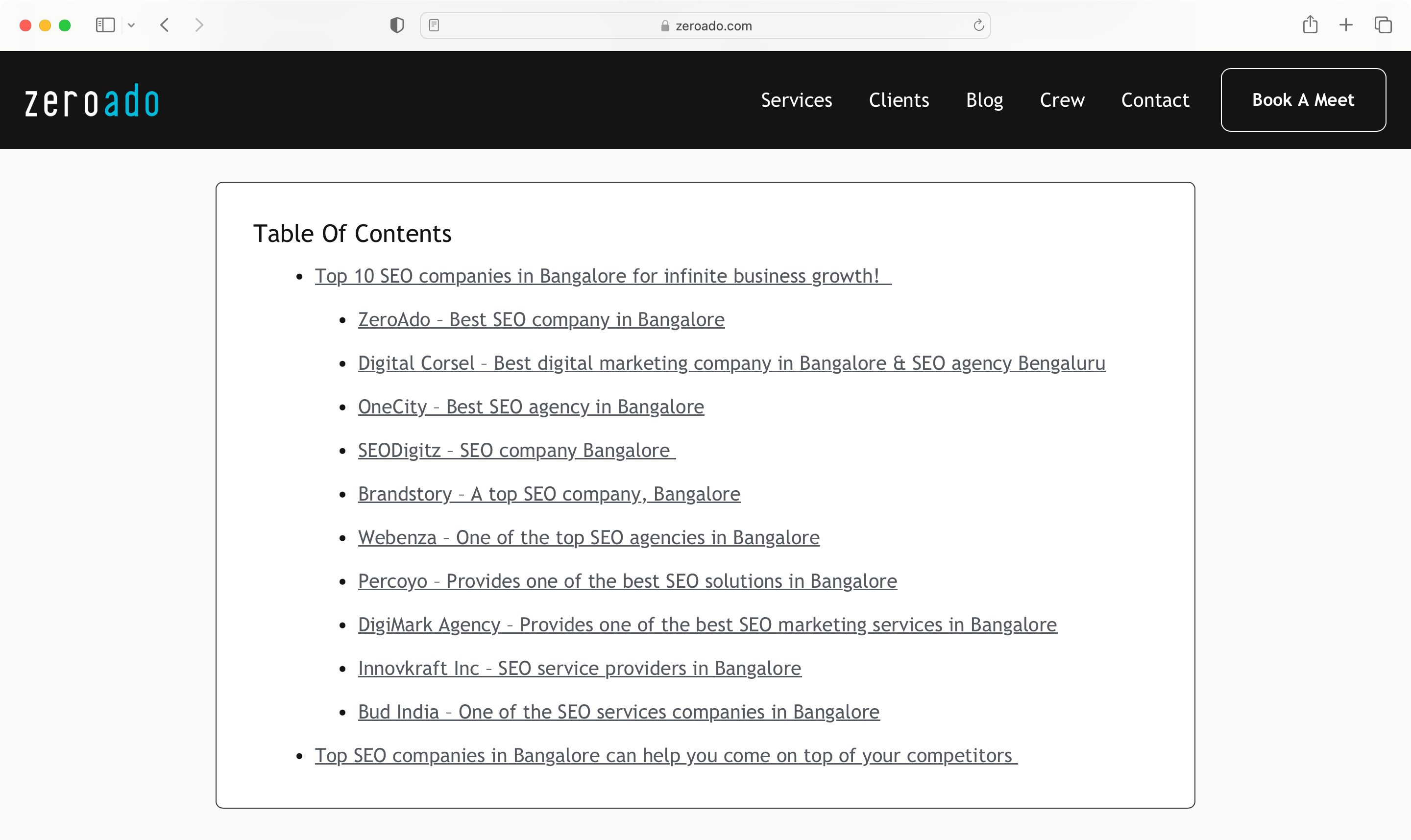 An example of localized SEO content type from ZeroAdo.