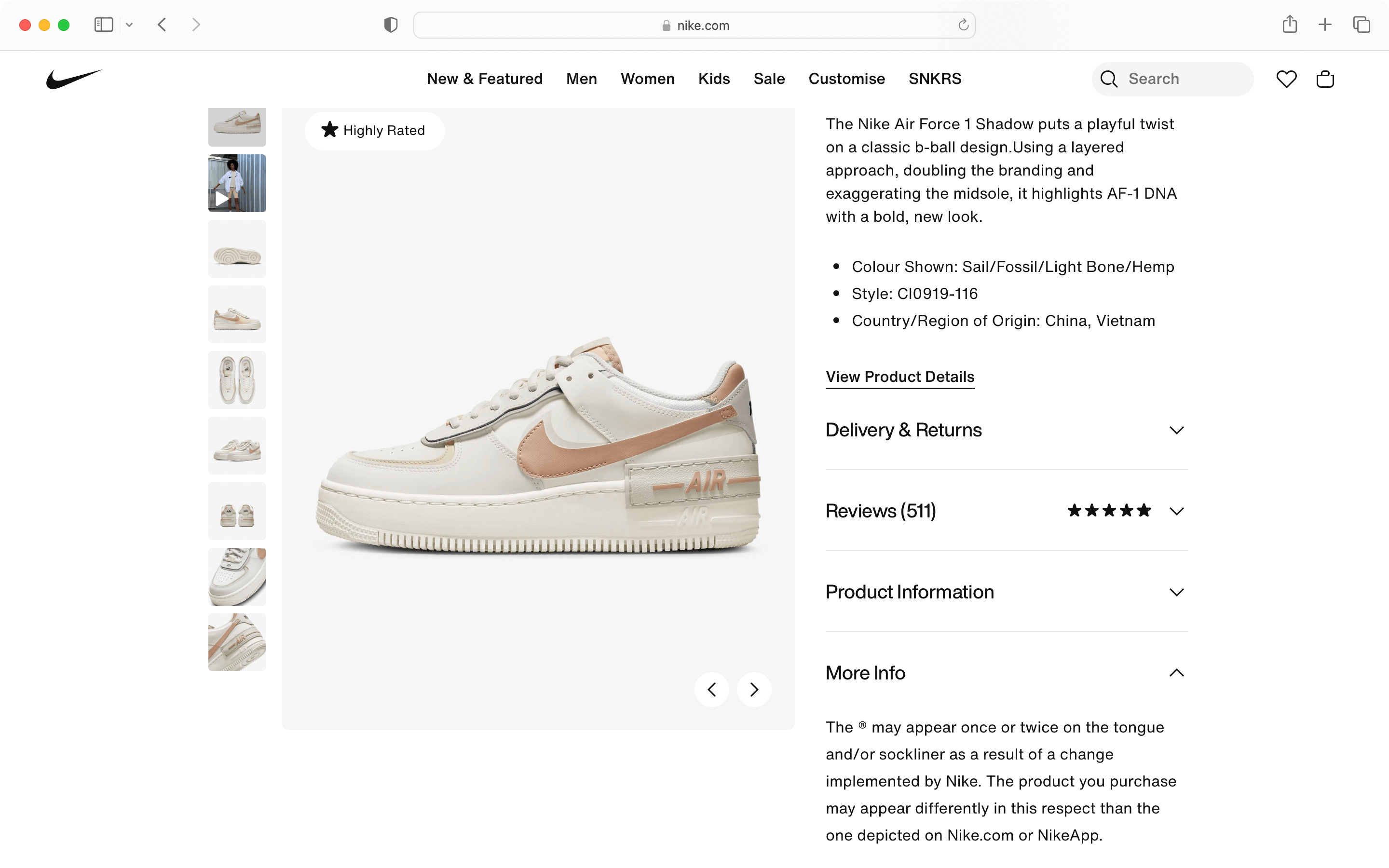 Perfect SEO page example from Nike for products.