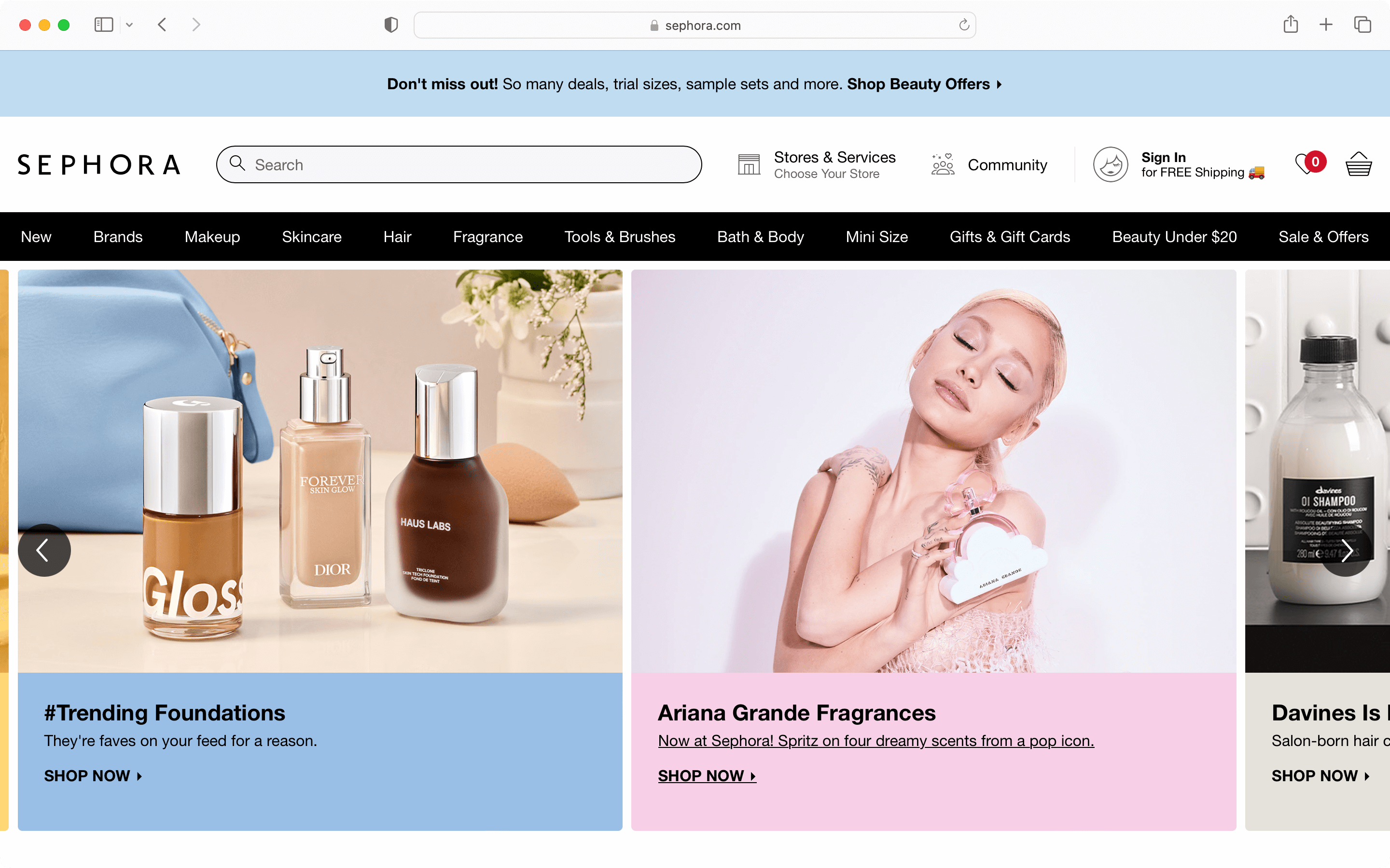 SEO examples for website UX from Sephora.