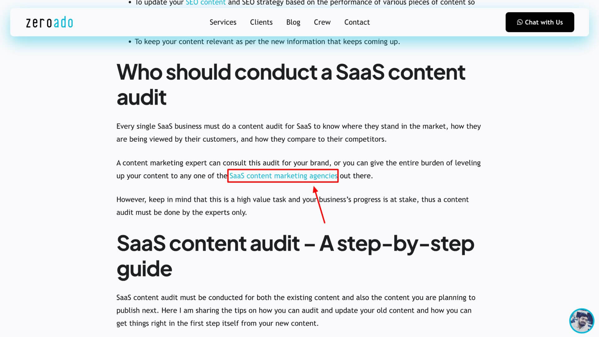 Contextually placed link building example from ZeroAdo.