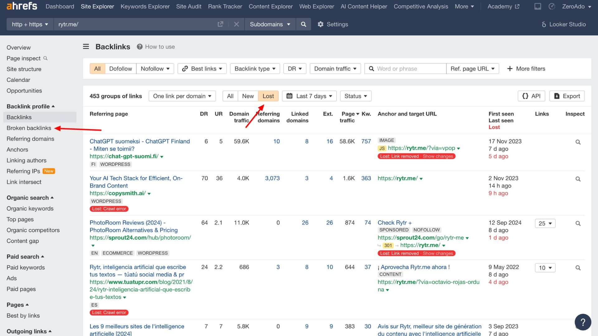Find broken and lost links for link building opportunities.