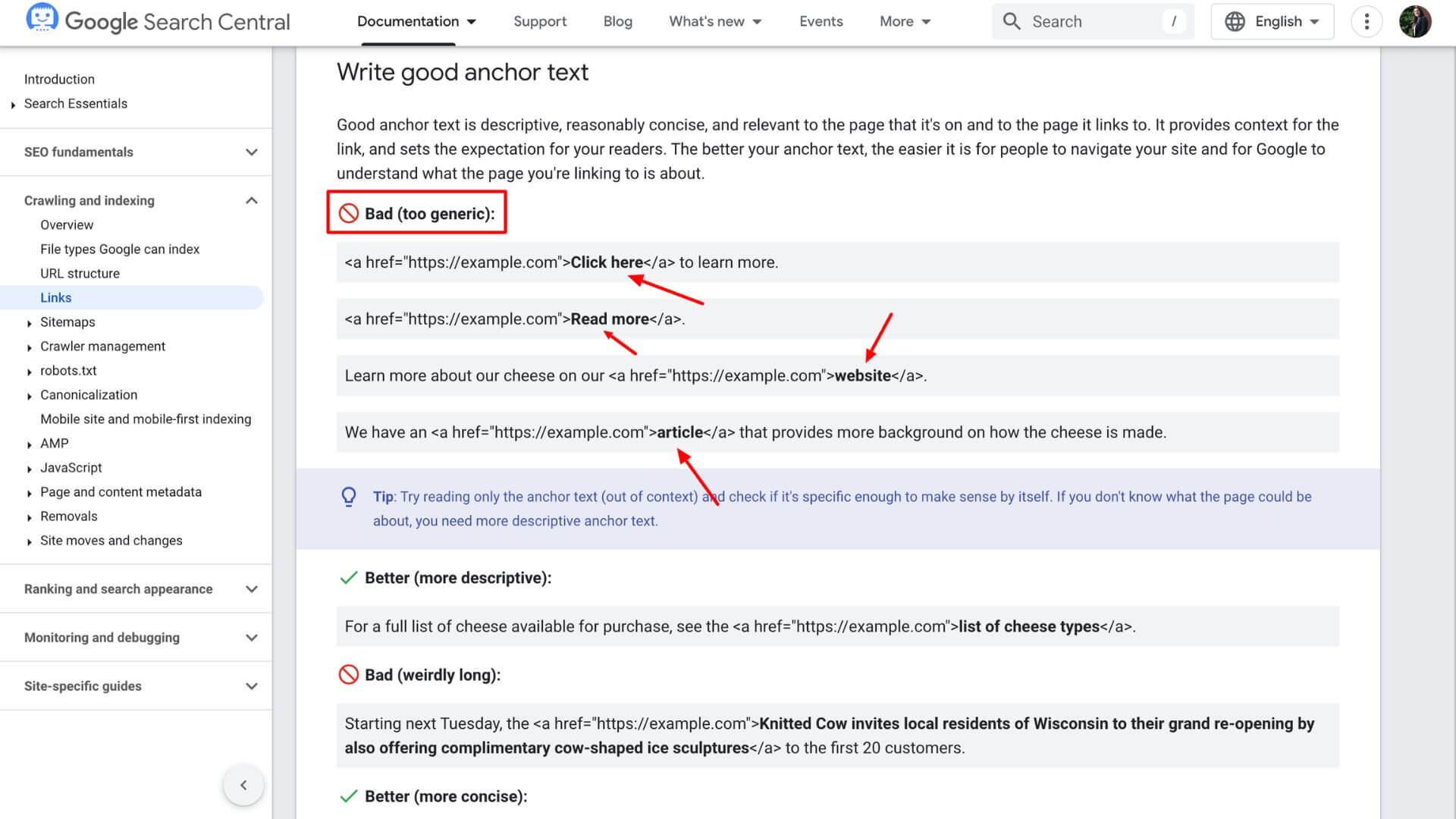 Best practices for anchor text in link building form Google.