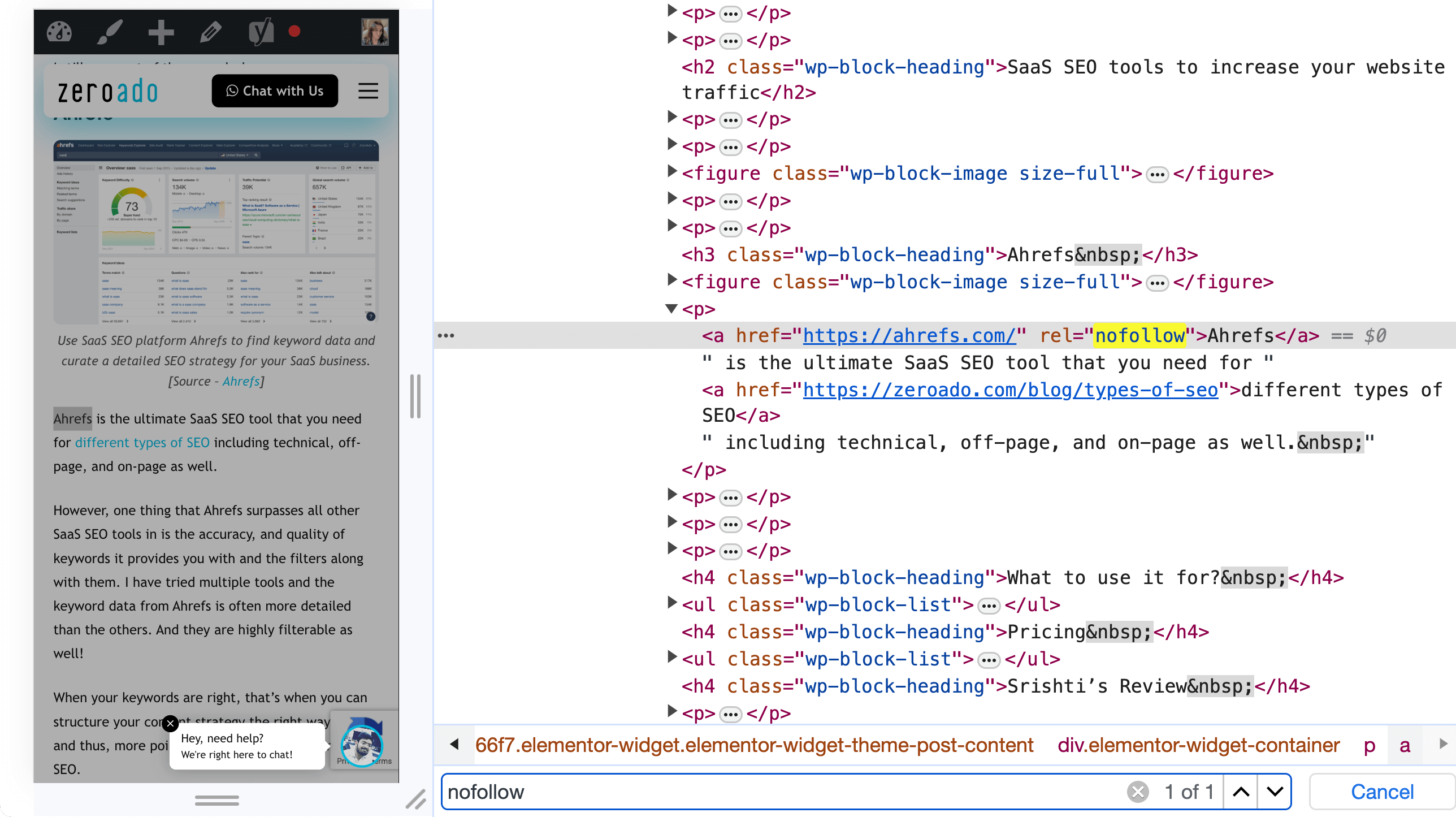 Example of what nofollow seo backlinks look at in the backend.