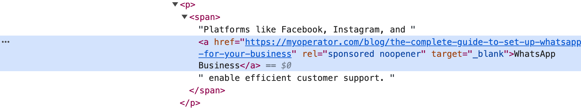 Sponsored SEO backlink example.