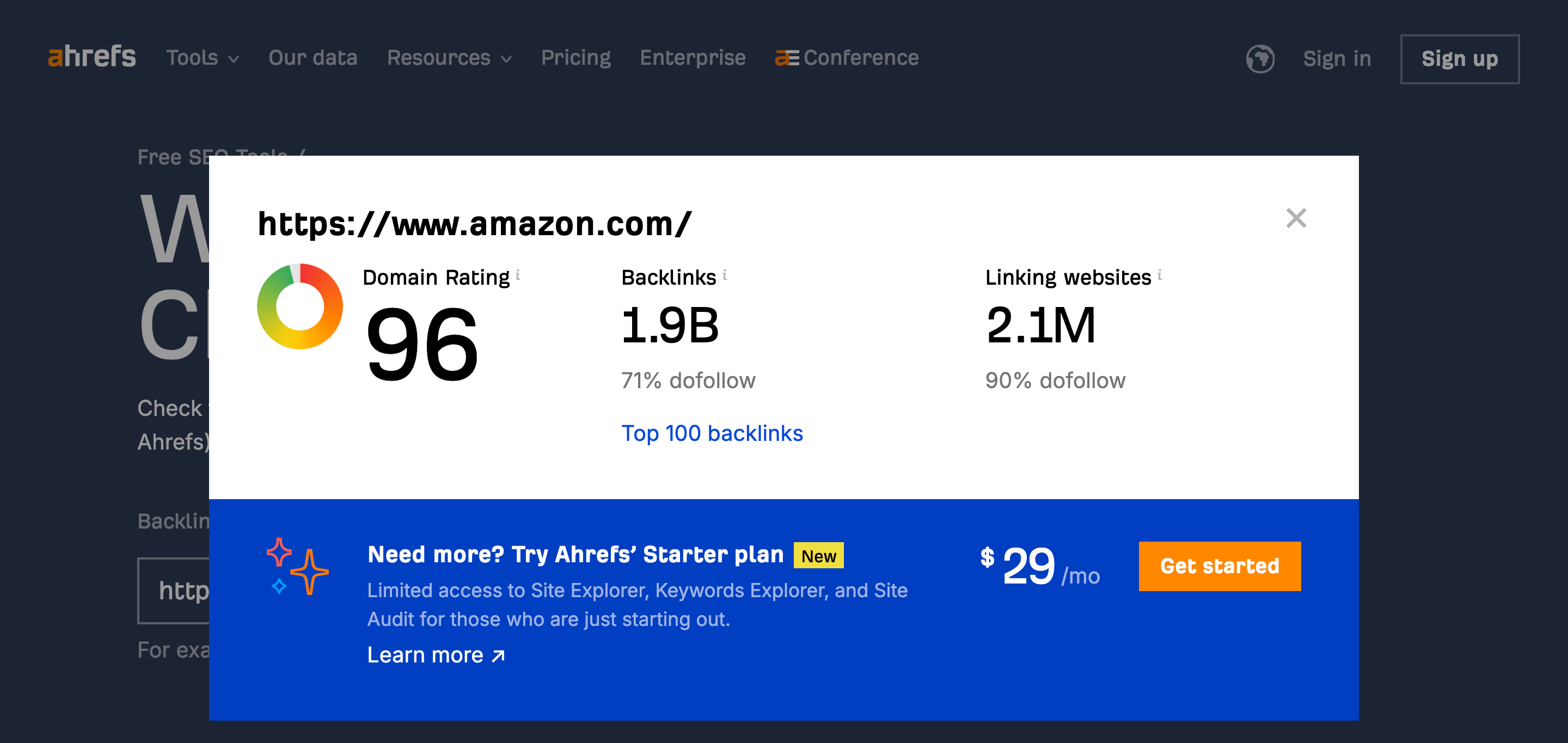 Ahrefs Domain Rating example. 