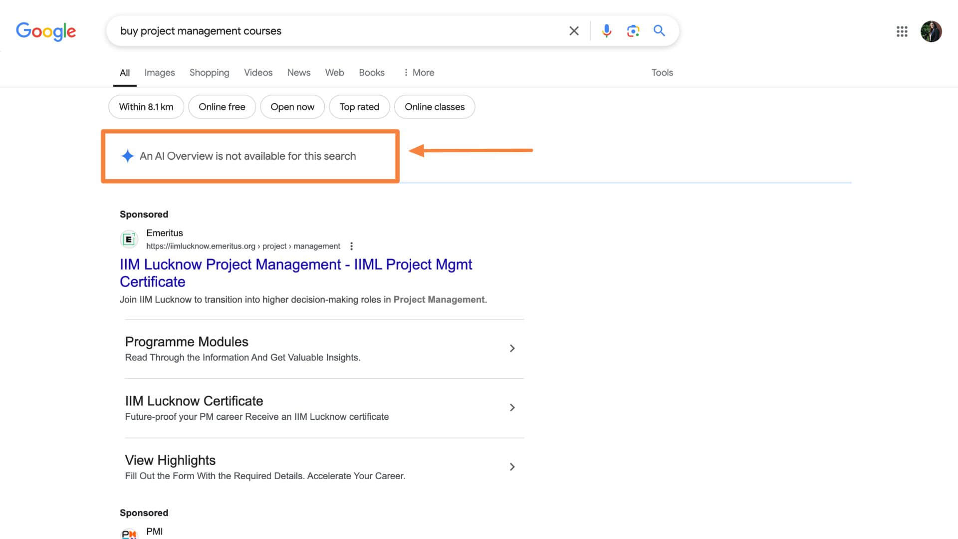 No result for transactional queries by AI Overviews.