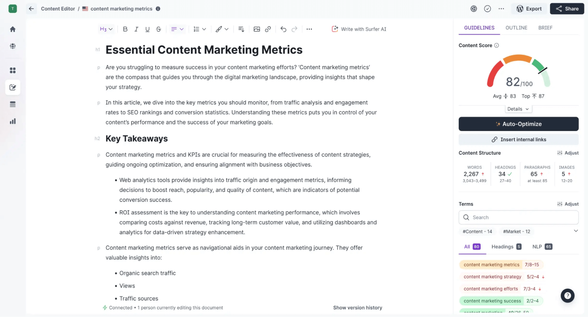 Surfer SEO content optimization makes your content align with latest SEO trends.