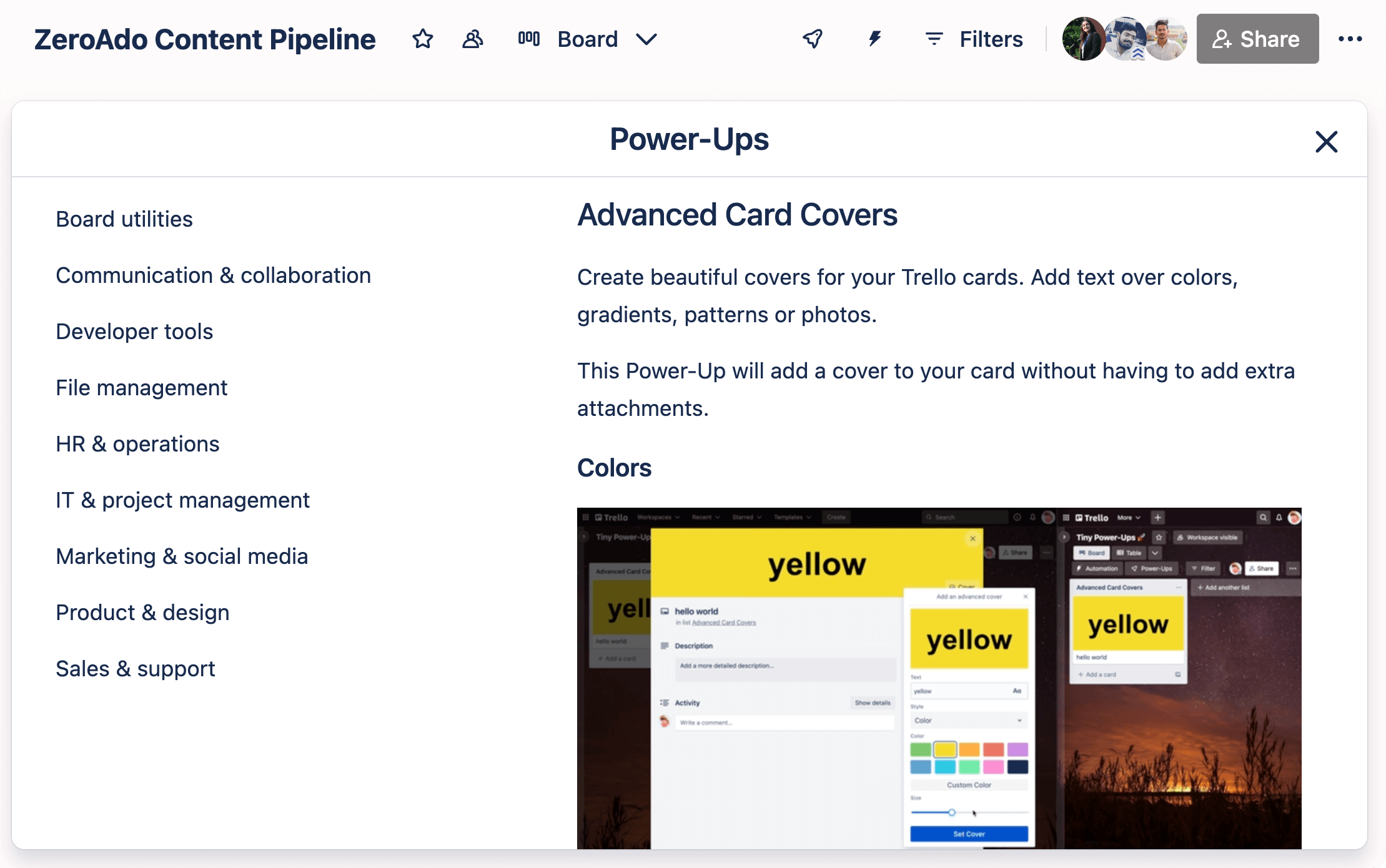 Trello giving details of all the integrations it offers is a successful SaaS marketing tactic. 