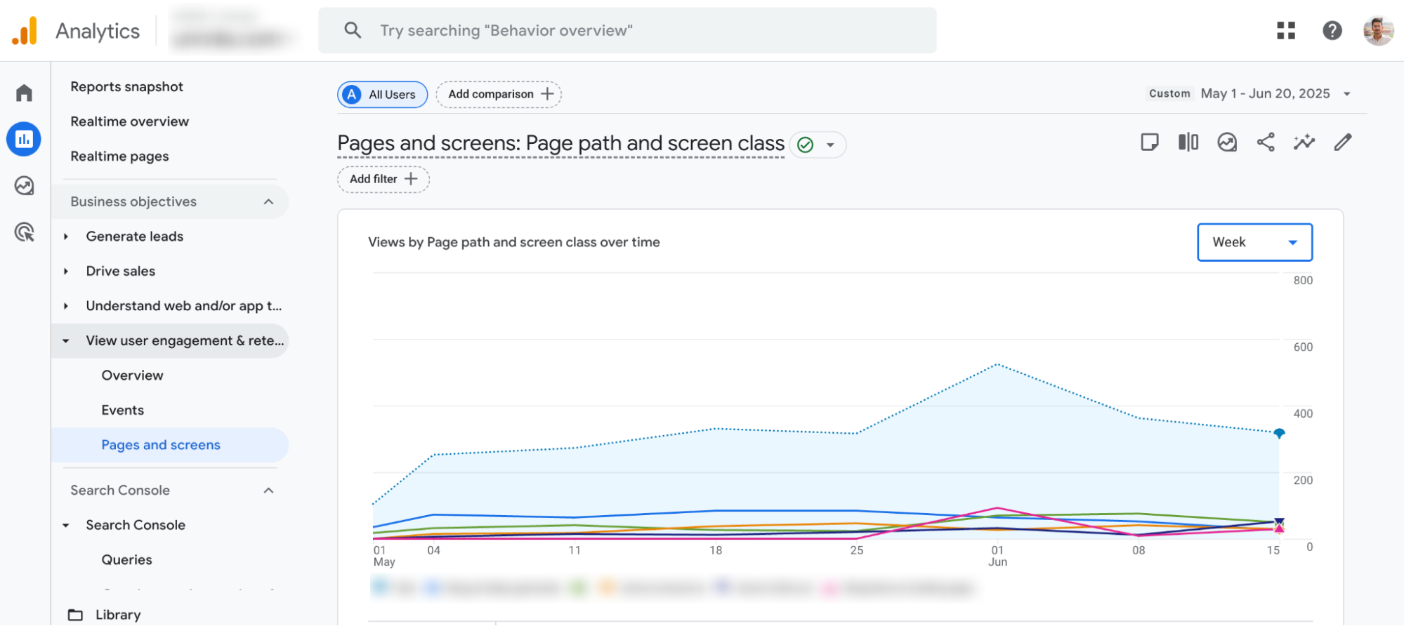 Organic traffic trends tracked using GA4.