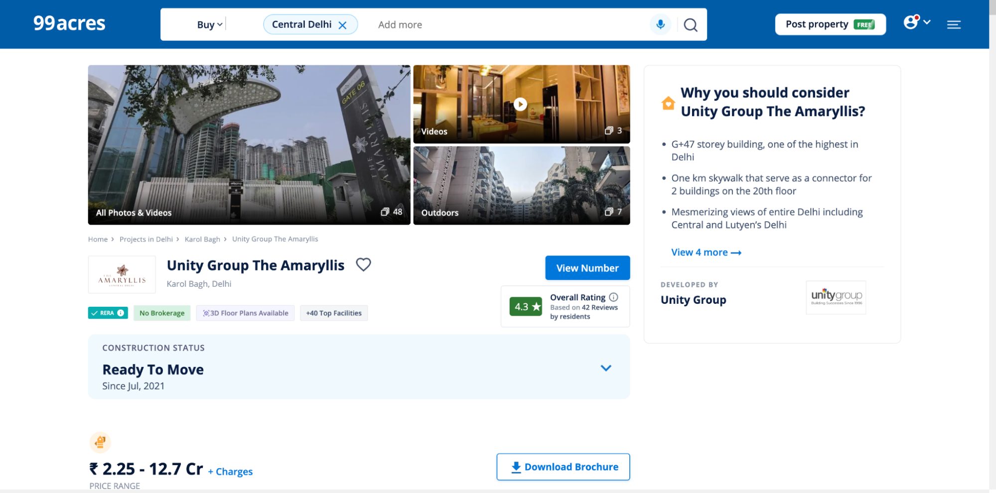 The Amaryllis by Unity Group listing on 99acres showing effective real estate online marketing.