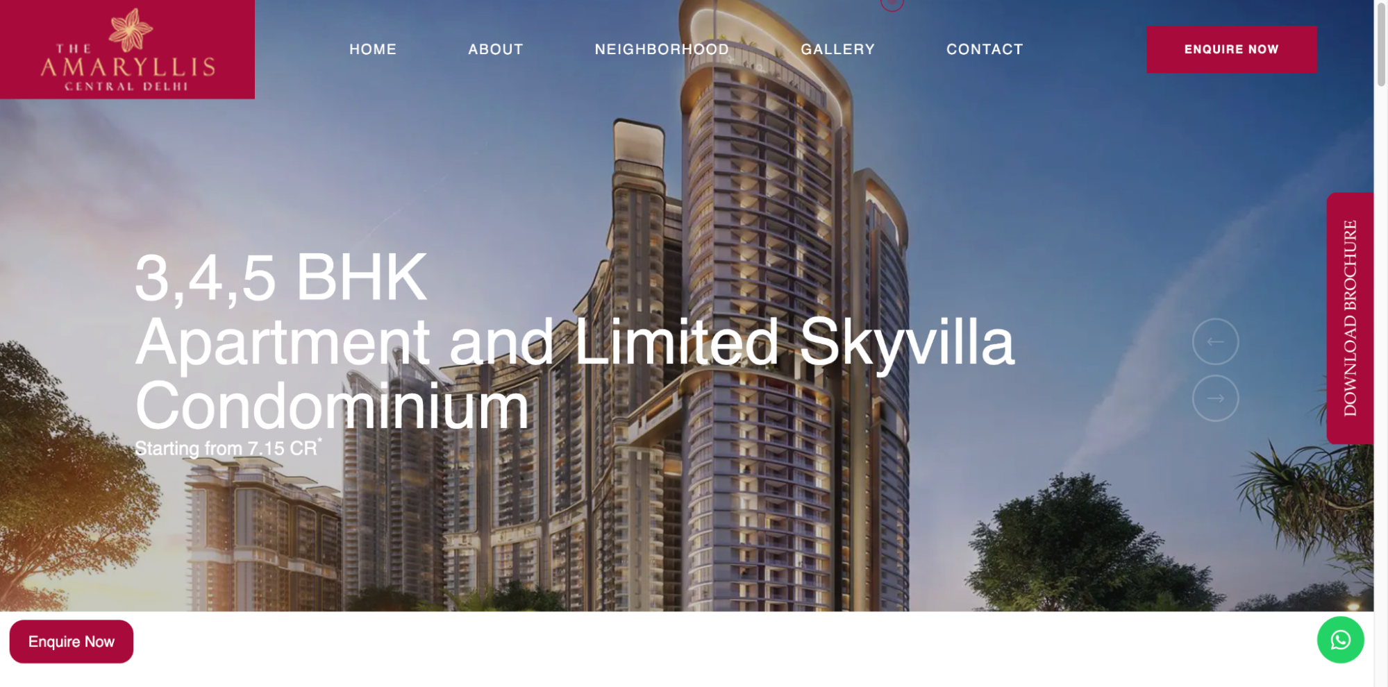 The Amaryllis by Unity Group landing page optimized through digital marketing for real estate.