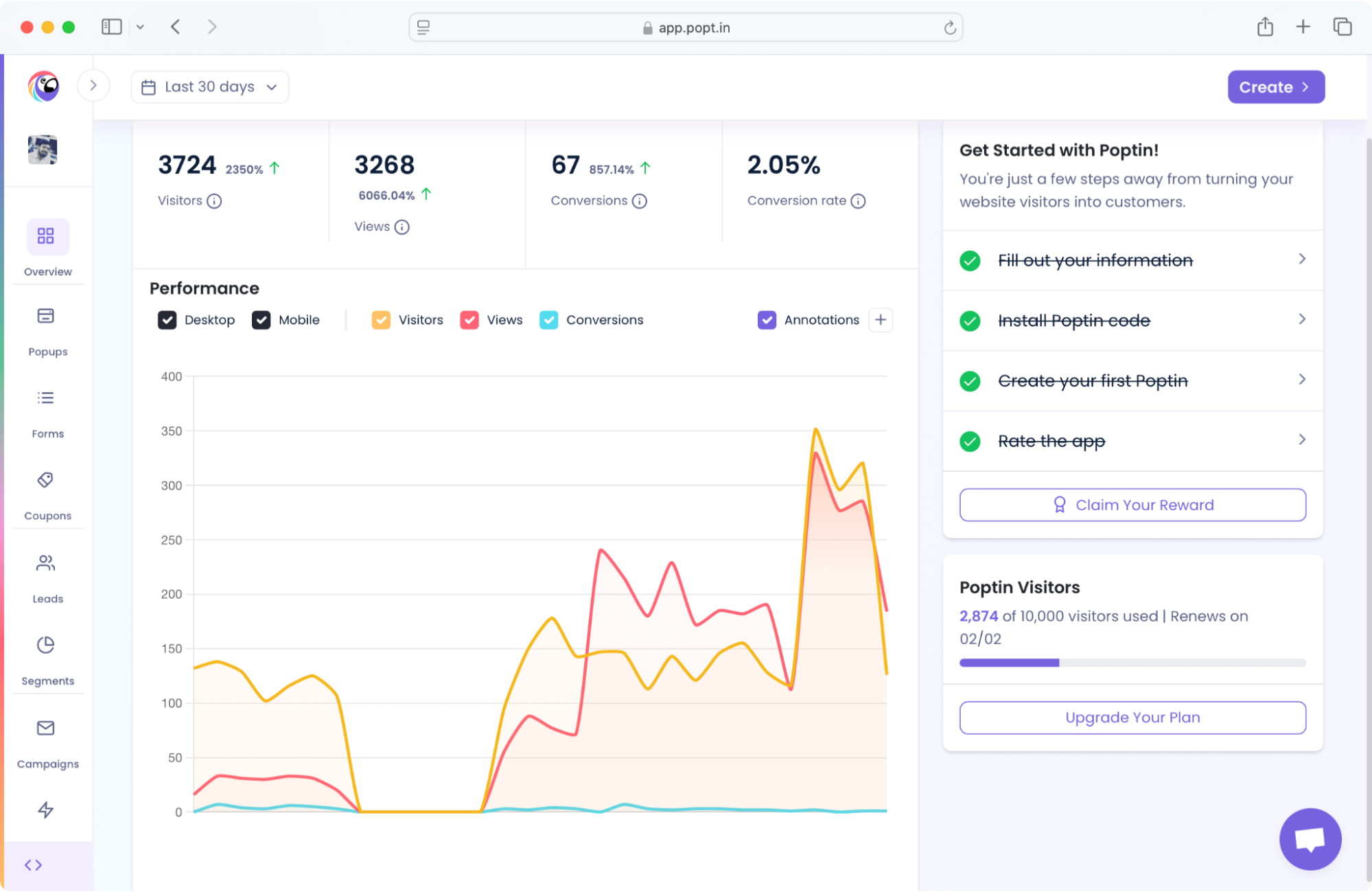 Poptin dashboard showing account-based marketing (ABM) strategies.