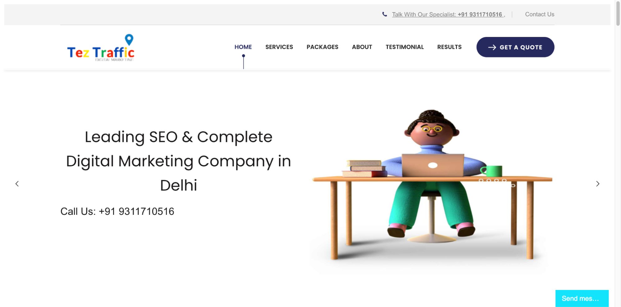 Tez Traffic website displayed as a digital marketing company in South Delhi.