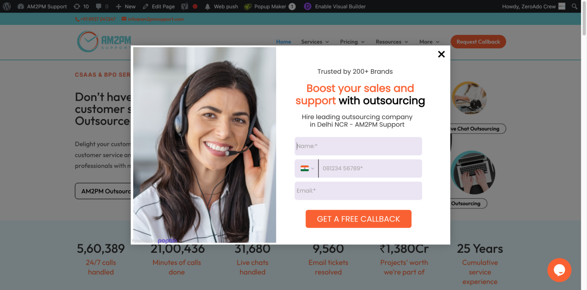 Popup designed for AM2PM Support to show conversion rate optimization work done by ZeroAdo.