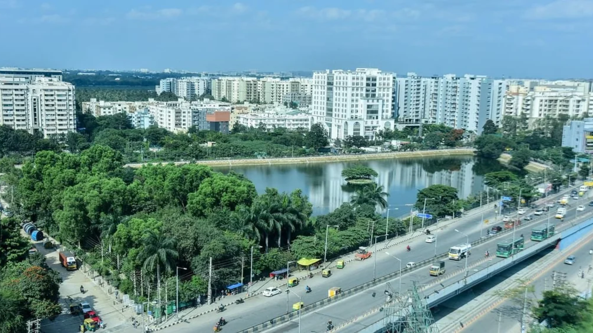 Sarjapur Road business hub in Bangalore with emerging tech parks, office spaces, and growing commercial zones.
