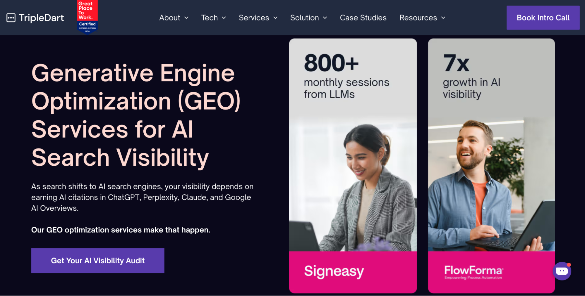 TripleDart is a B2B SaaS focused generative engine optimization agency in India.