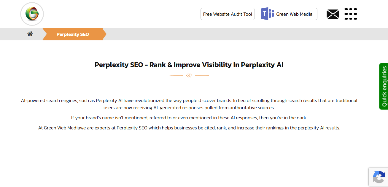 Green Web Media offering Perplexity SEO and AI search optimization services.