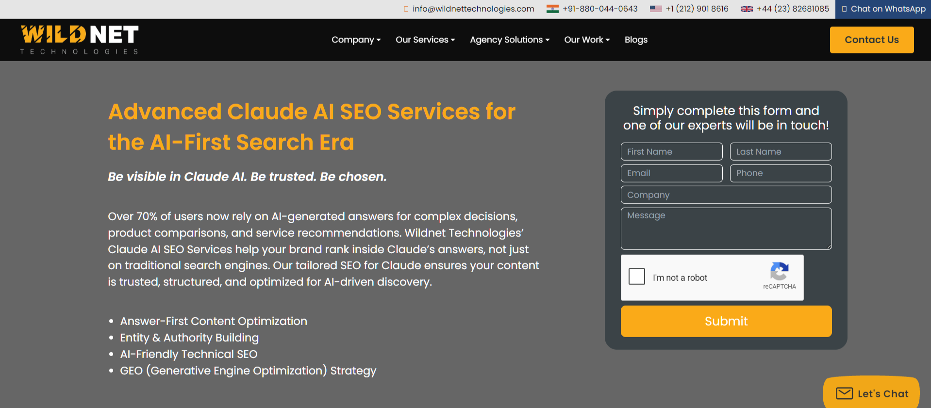 WildNet Technologies helps brands across India improve visibility in Claude AI search and other AI-powered discovery platforms.