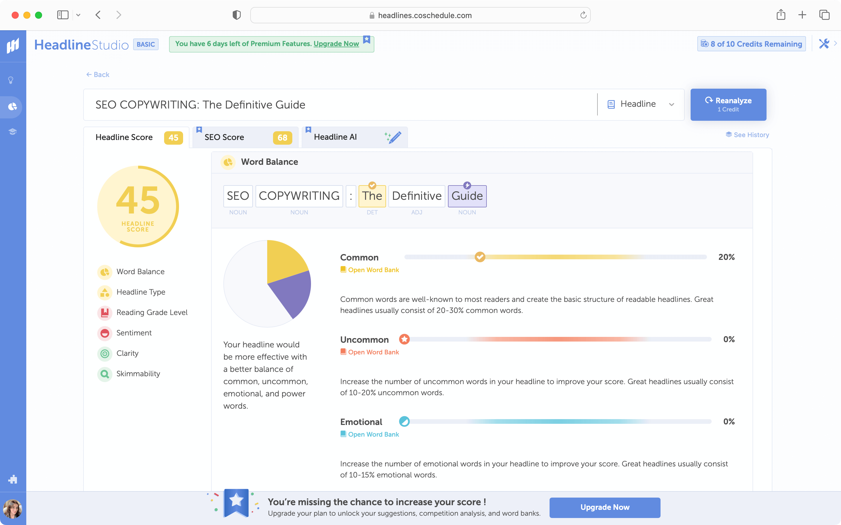 SEO copywriting software CoSchedule headline analyzer.