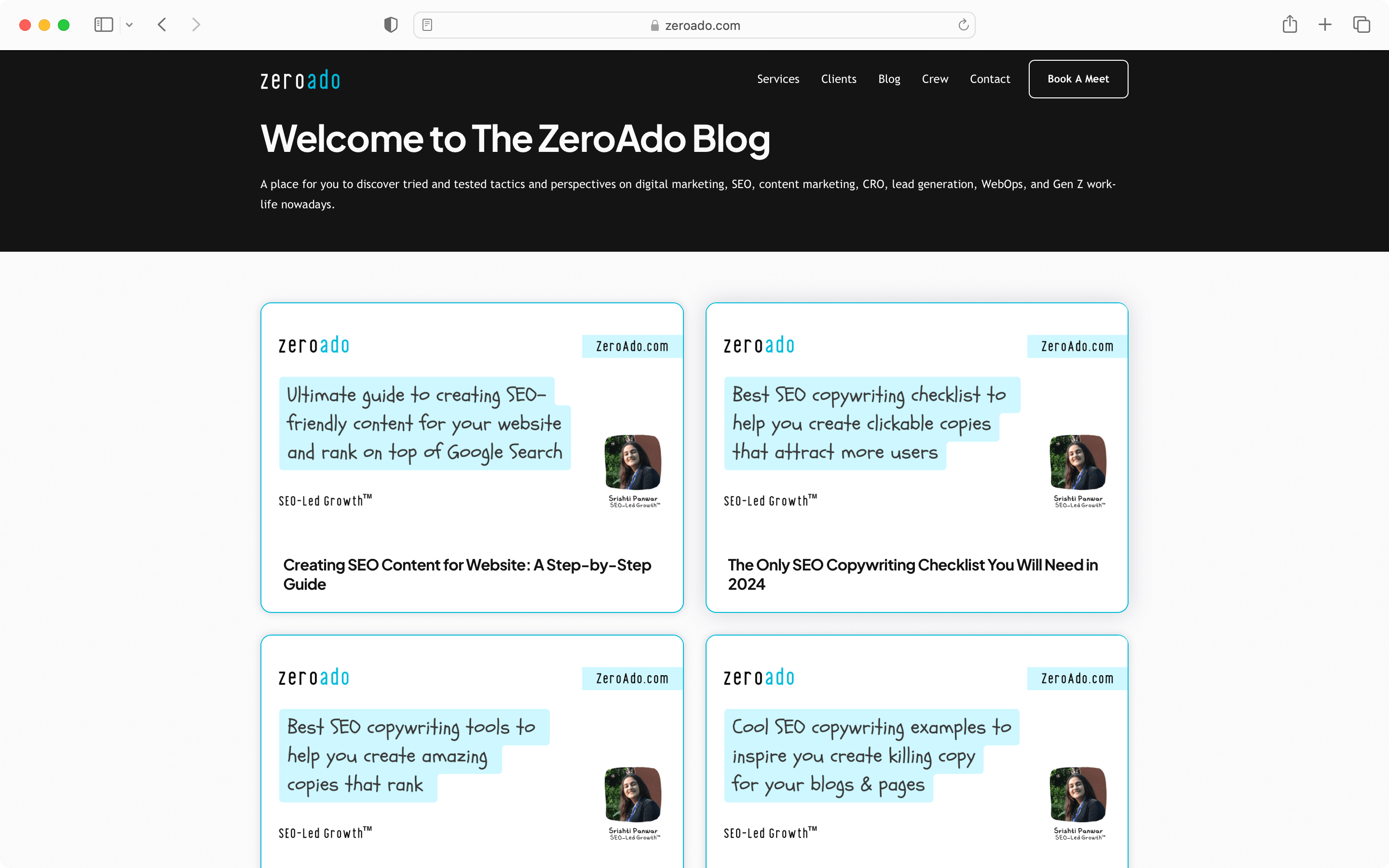 ZeroAdo’s authoritative SEO content type blogs to build their authority in the marketing niche.