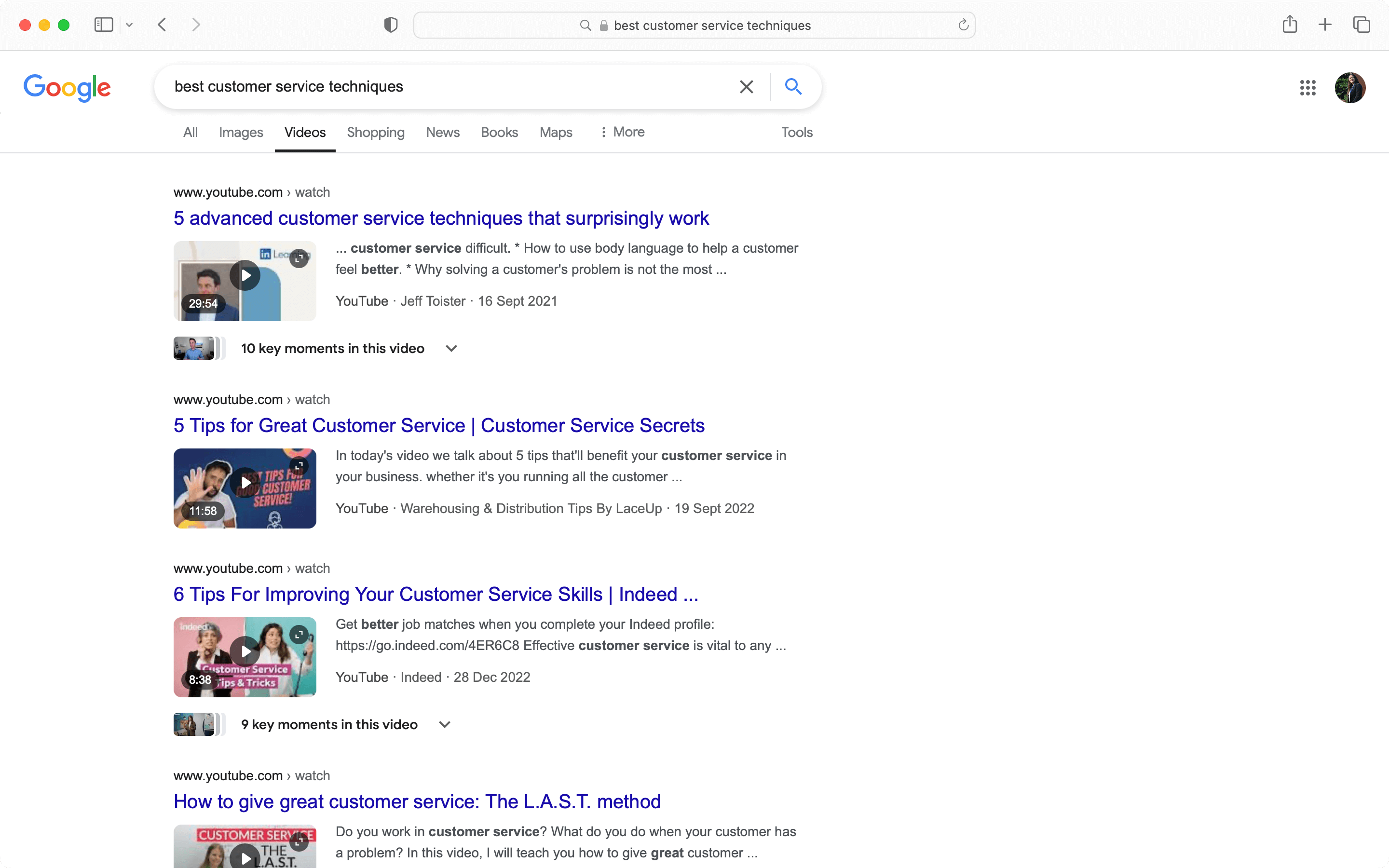 Examples of videos as a type of SEO content ranking in Google.