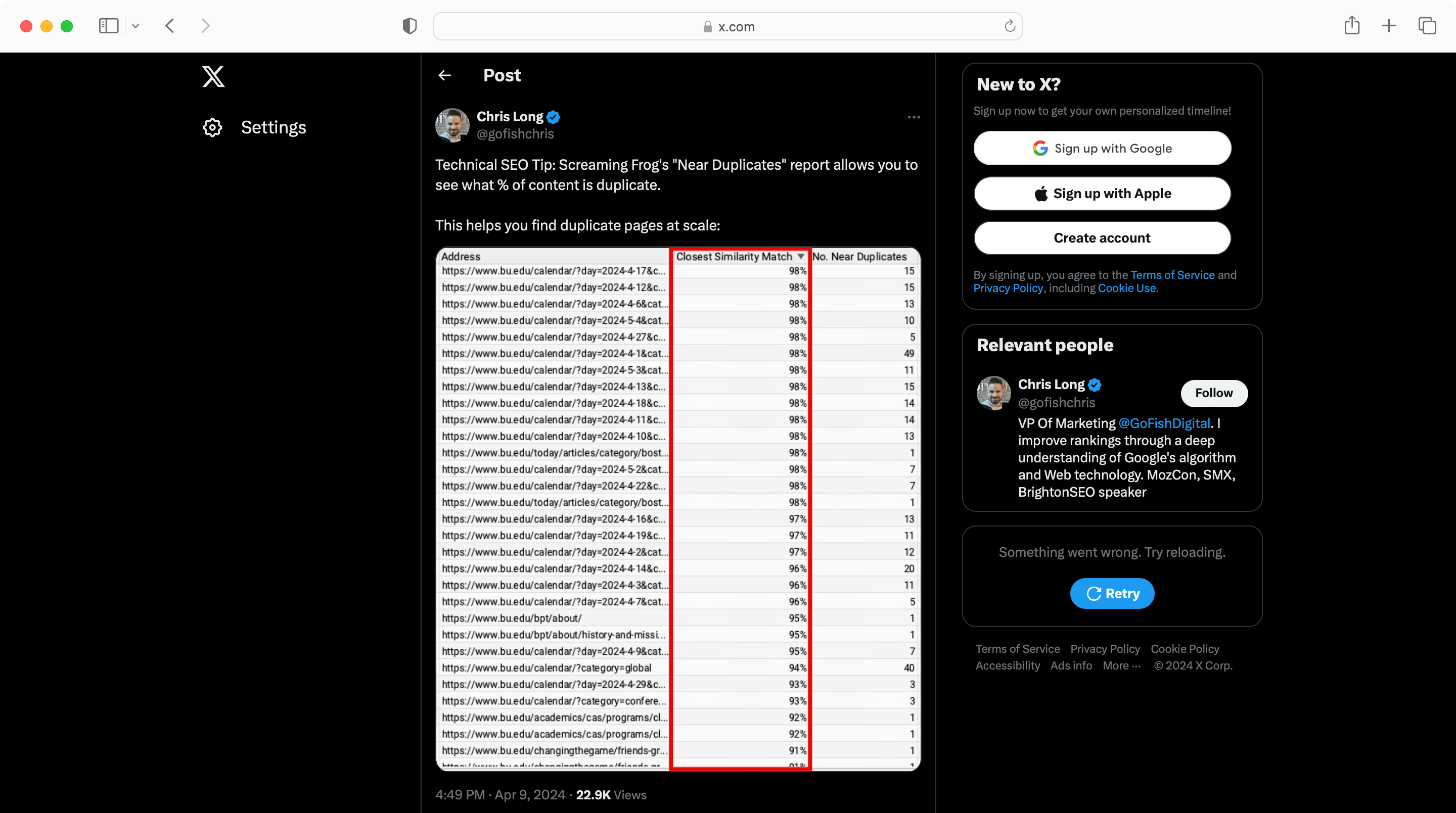 Find duplicate content easily with Screaming Frog.