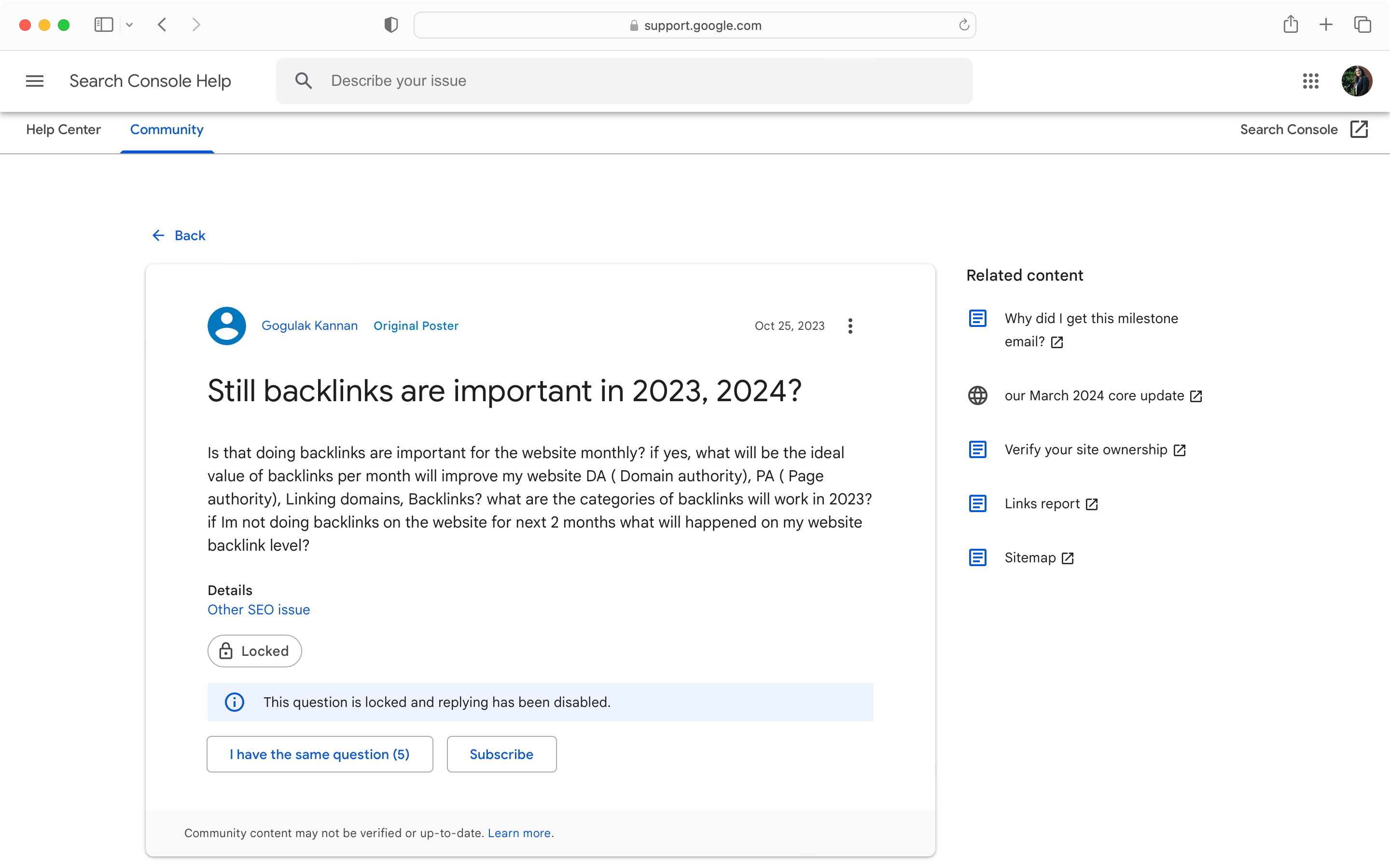 Importance of backlinks being discussed in communities.
