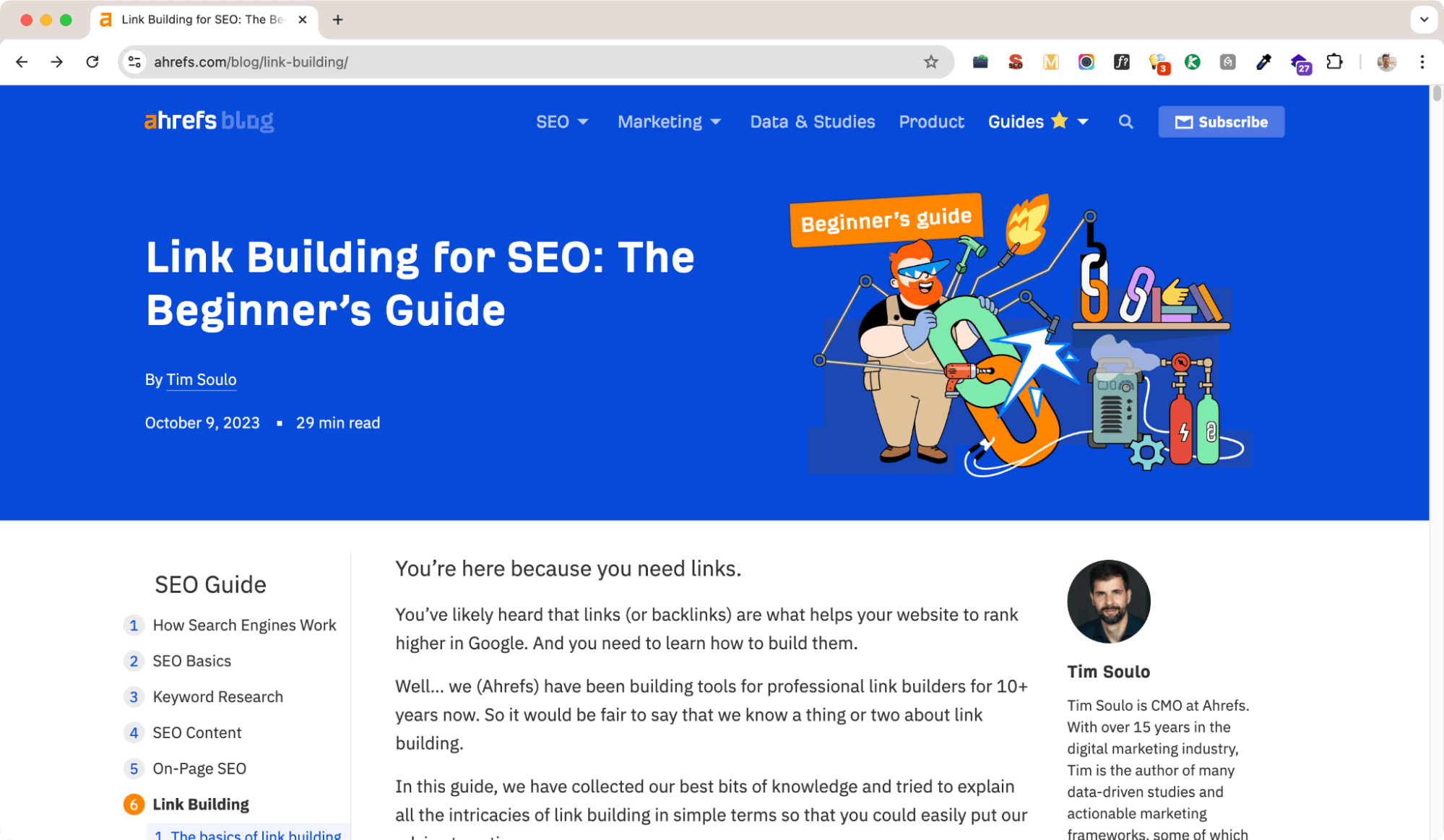 Ahrefs Link Building blog - SaaS SEO Strategy.