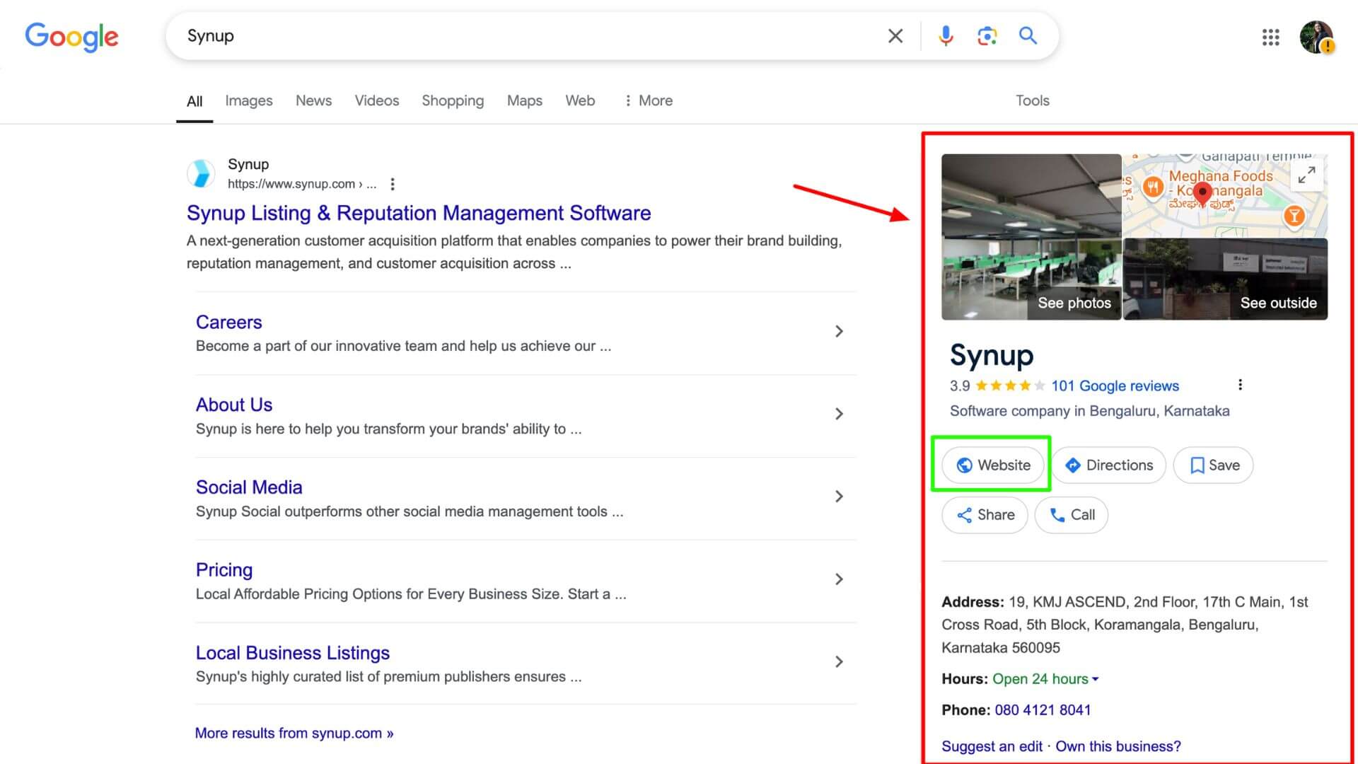 Example of a Google My Business profile for off-page SEO growth.