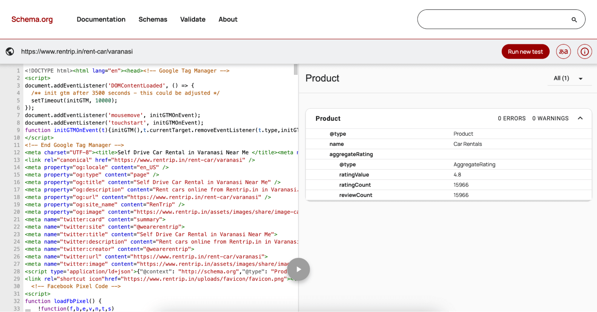 Schema markup example from a local business.