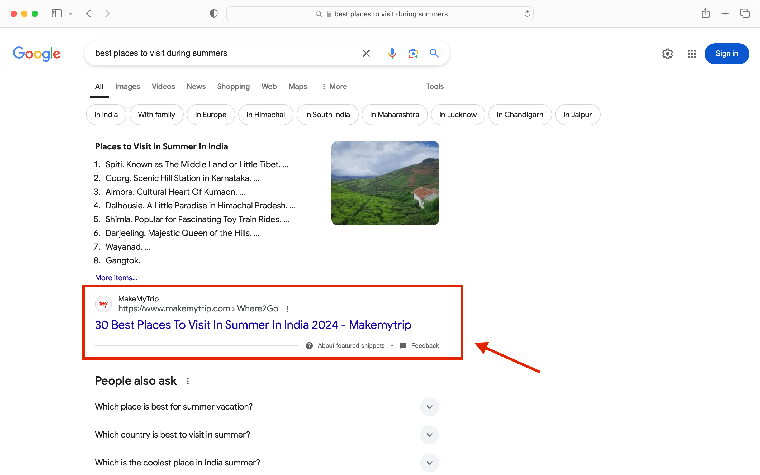 Search results to analyze the effect of Domain Rating on page rankings.