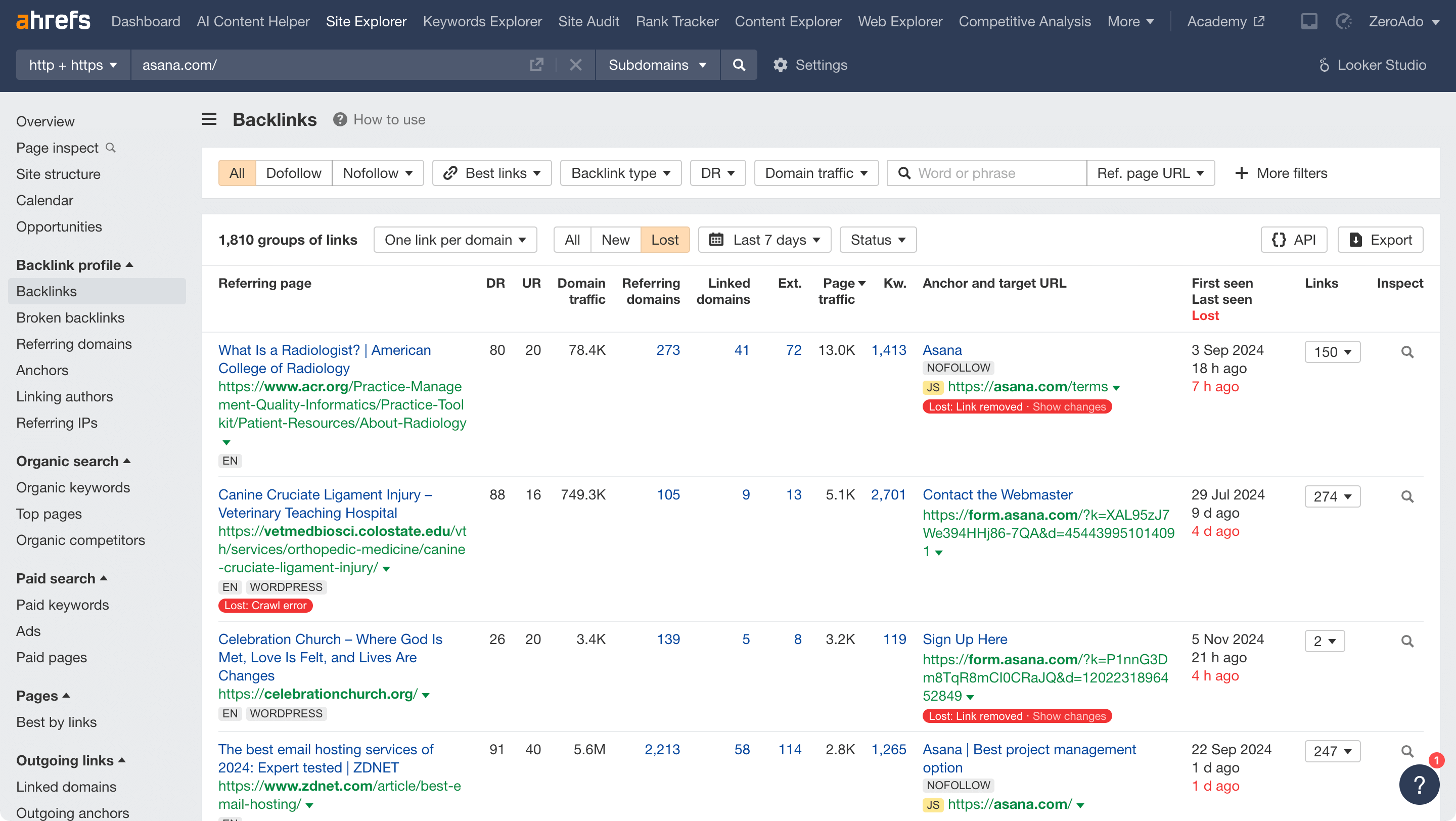 Use Ahrefs to build backlinks by finding your lost links.