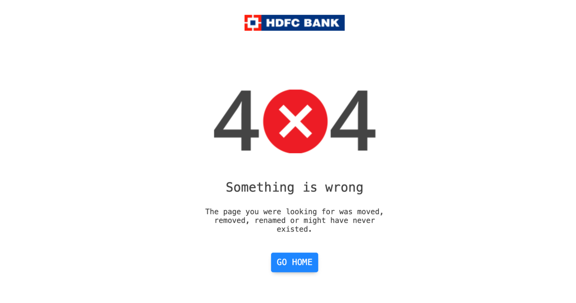 HDFC 404 error page when there is a broken link on the site.